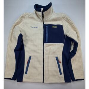NWOT L.L. Bean Mens Mountain Grid Fleece Waterproof Jacket Cream Blue SizeMedium